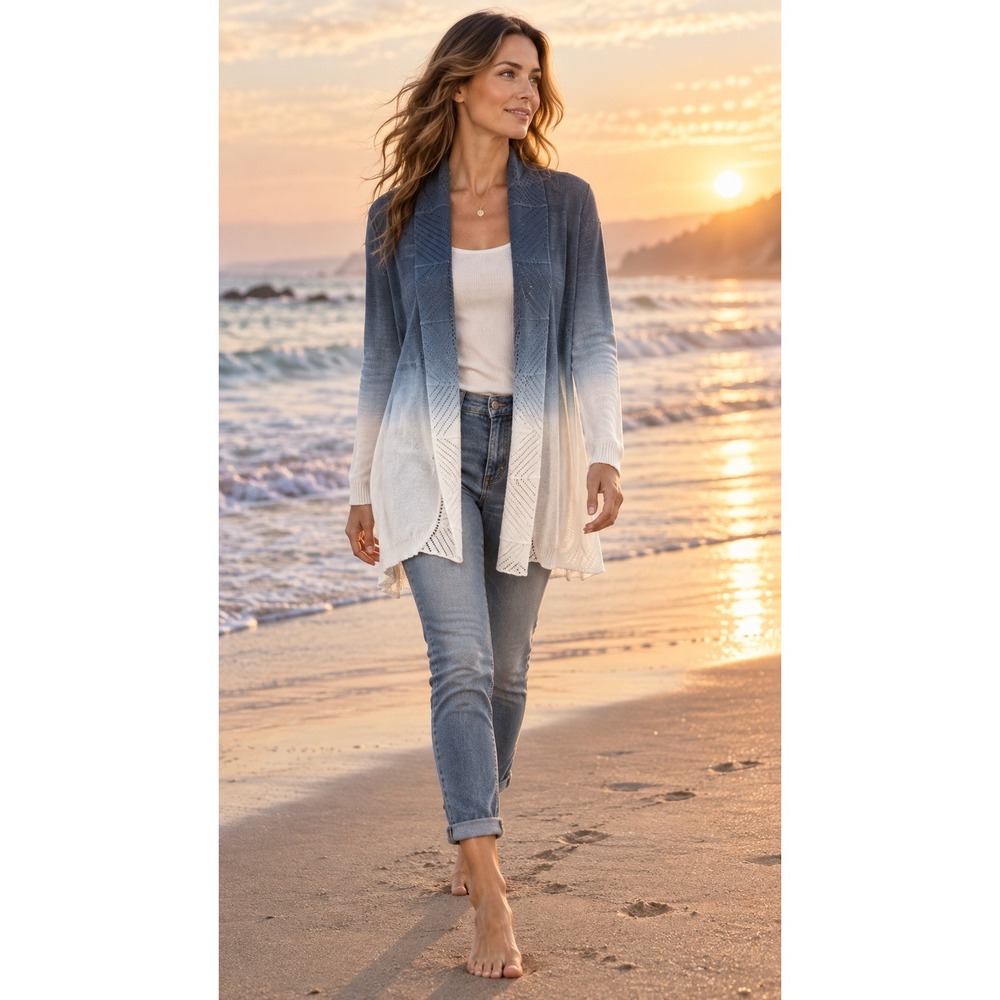 Maurices Women's Plus Size 2 / Approx. 2X Open Front Ombre Cardigan Blue White